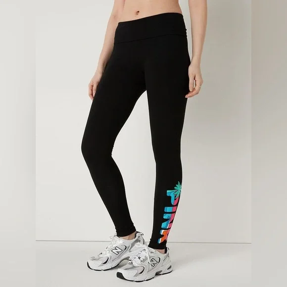 VS VICTORIAS SECRET PINK COTTON MID RISE FOLDOVER PANT TIGHT LEGGING SWEATS S - Picture 2 of 6